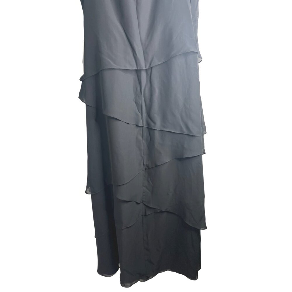 JJ's House Womens Black Tiered Chiffon Evening Dress With Beaded Neckline 26W - Picture 9 of 14
